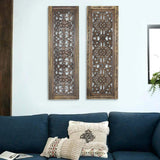 TUP The Urban Port Floral Hand Carved Wooden Wall Panels, Assortment of Two, Rustic Brown TUP THE URBAN PORT