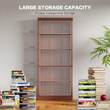 YESHOMY 72" Bookcase and Bookshelf, 5-Tier Wood Bookcases with Shelves, Tall Floor Standing Book Shelf Storage Cabinet Home Decor Furniture for Living Room, Home Office, Brown, 1 PCS YESHOMY