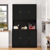 ORRD Black Freestanding Kitchen Pantry Cabinet with Iron Rattan Doors - 6 Door Modern Sideboard Storage Solution ORRD
