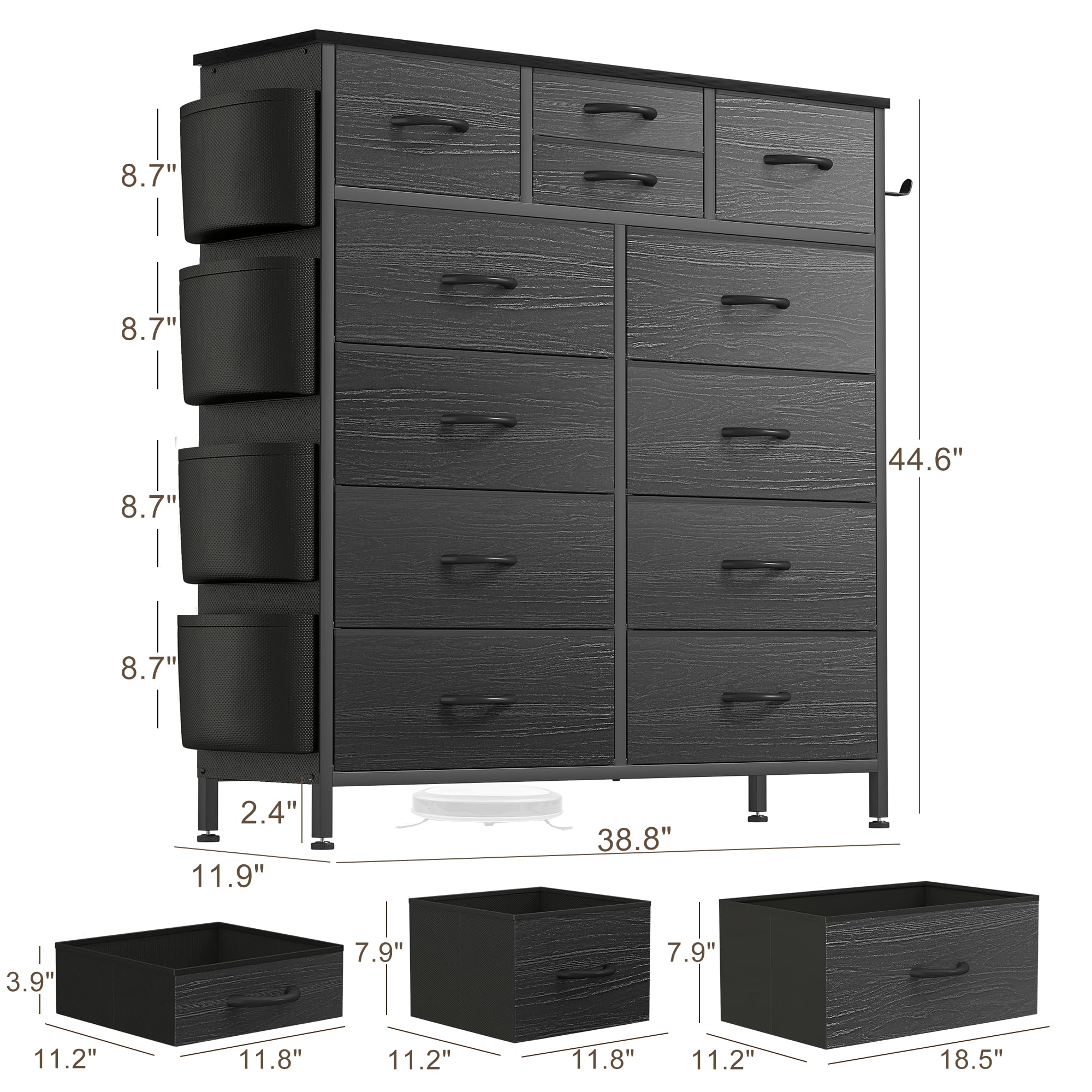 Store Tall Dresser for Bedroom 12 Drawer Dresser Black Chest of Drawers with Fabric