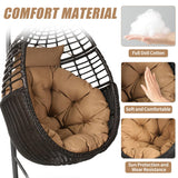 TWT Hanging Egg Chair with Stand, 330lbs Capacity Patio Wicker Egg Swing Chair with UV Resistant Cushion for Bedroom Garden Indoor Outdoor (Dark Brown) TWT