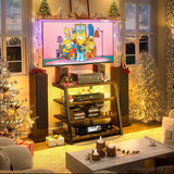 armocity 4-Tier AV Media Stand with Power Strips, Corner TV Stand with LED Lights, Rack Audio Tower with Adjustable Shelves, Corner Entertainment Center, 30'', Rustic Brown armocity