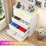 knoworld White Dresser with LED Lights, Wooden LED Dresser, 4 Drawer Chest with Charging Station, Tall Chest of Drawer Closet Organizer for Bedroom, Living Room, Entryway, Hallway knoworld