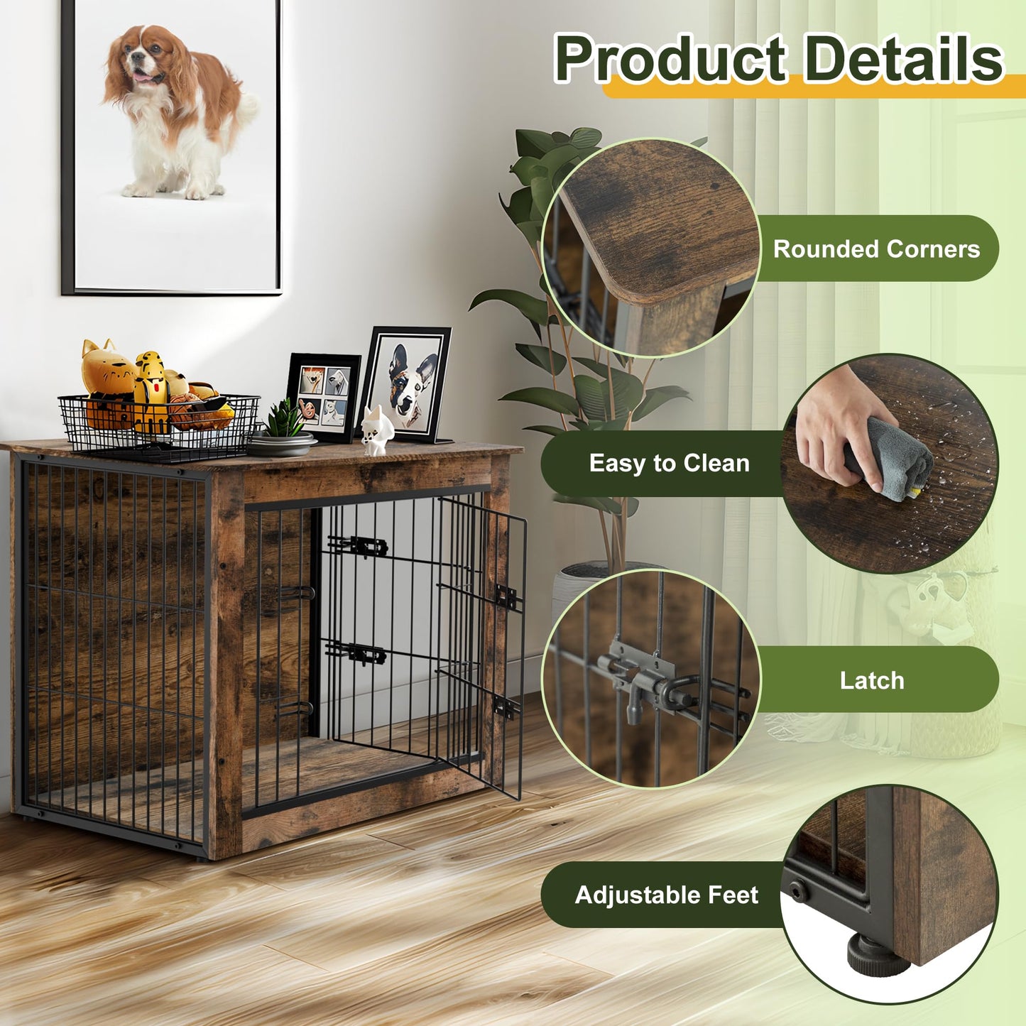 NicBex Dog Crate Furniture, 27.2" L Small Dog Crate, Dog Crates for Small Dogs, Furniture Dog Crate with Double Doors, Heavy Duty Dog Crate, Wooden Dog Kennel Indoor up to 30lb, Rustic Brown - WoodArtSupply