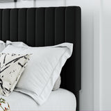 AILUNWALL Full Size Bed Frame, Velvet Upholstered Platform Bed with Adjustable Tufted Headboard, Sturdy Frame and Slats, Noiseless, No Box Spring Required, Easy to Assemble, Black AILUNWALL