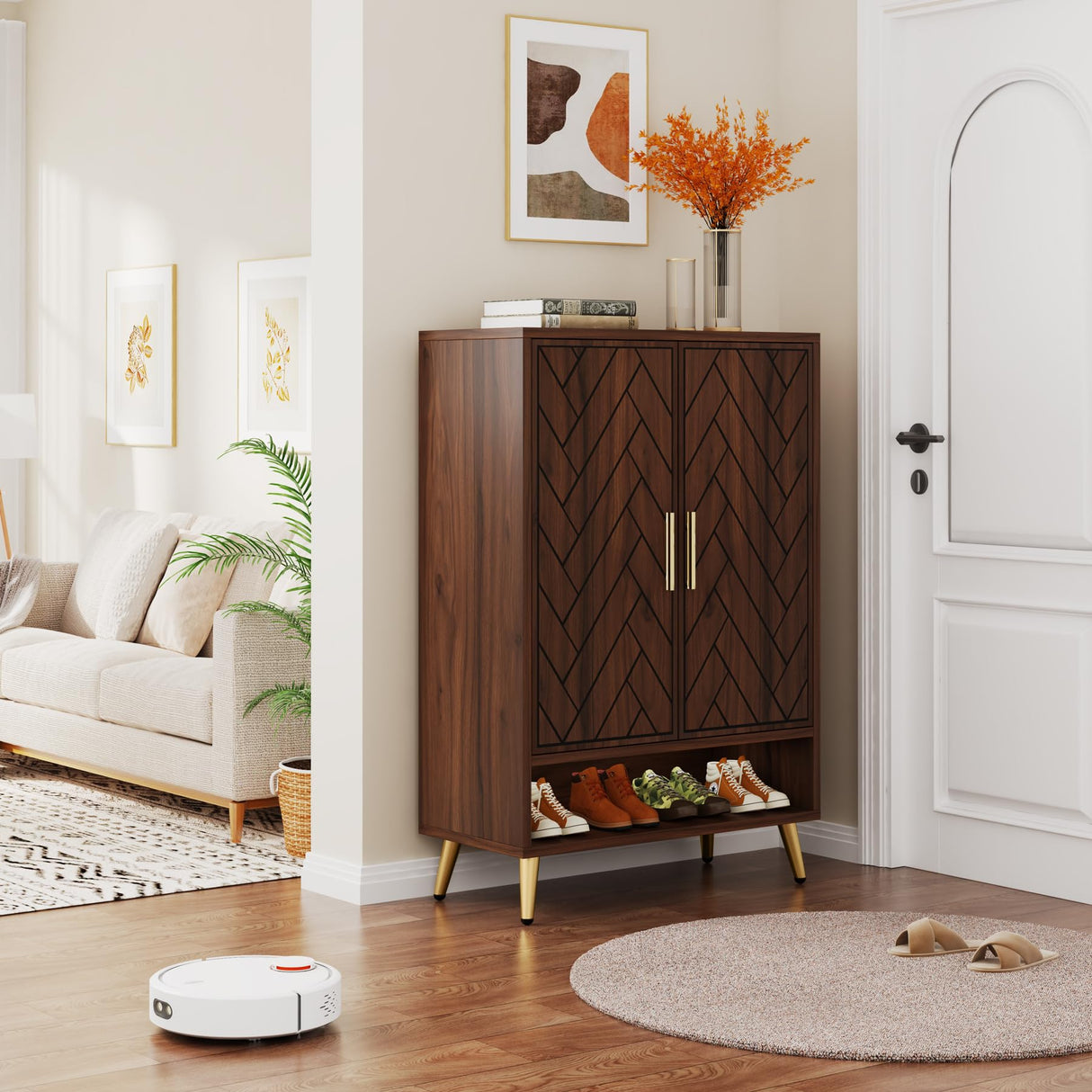 Tribesigns 6-Tier Shoe Cabinet with Doors, Wooden Shoe Storage Cabinet with Adjustable Shelves for Entryway, Hallway, Bedroom (Walnut) Tribesigns