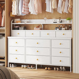 EnHomee 51.2" W White Dresser with 13 Drawers and LED Lights, White Dresser for Bedroom with Fabric Drawer, Long Dressers & Chests of Drawers, Dresser for Bedroom with Shelves for Closet EnHomee