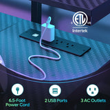 Bestier 55 inch Gaming Desk with Power Outlets & LED Lights, Computer Desk with Monitor Stand & Adjustable Shelves, Home Office Desk with Cup Holder & Hook, Black 3D Carbon Fiber Bestier