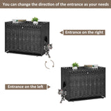 Cat Litter Box Enclosure with Soft Litter Mat; Hidden Cat Washroom Furniture with Door; Handwoven Rattan Cat House with Large Space; Pet Crate for Living Room, Bedroom, Balcony (Black) Honiakaka