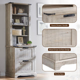 OKD 72" Tall Bookshelf with 2 File Drawers, Farmhouse 4-Tier Bookcase with Storage, Adjustable Shelves & File Holder, Wood Rustic Deep Bookshelves for Home Office, Library (Light Rustic Oak) OKD