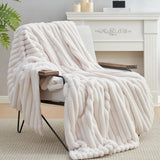 Amélie Home Faux Fur Throw Blanket for Couch, Cozy Fuzzy Fluffy Fur Luxurious Soft Striped Plush Gift Blankets for Family Sofa Chair Bedroom, 55"x70", Ivory Amélie Home