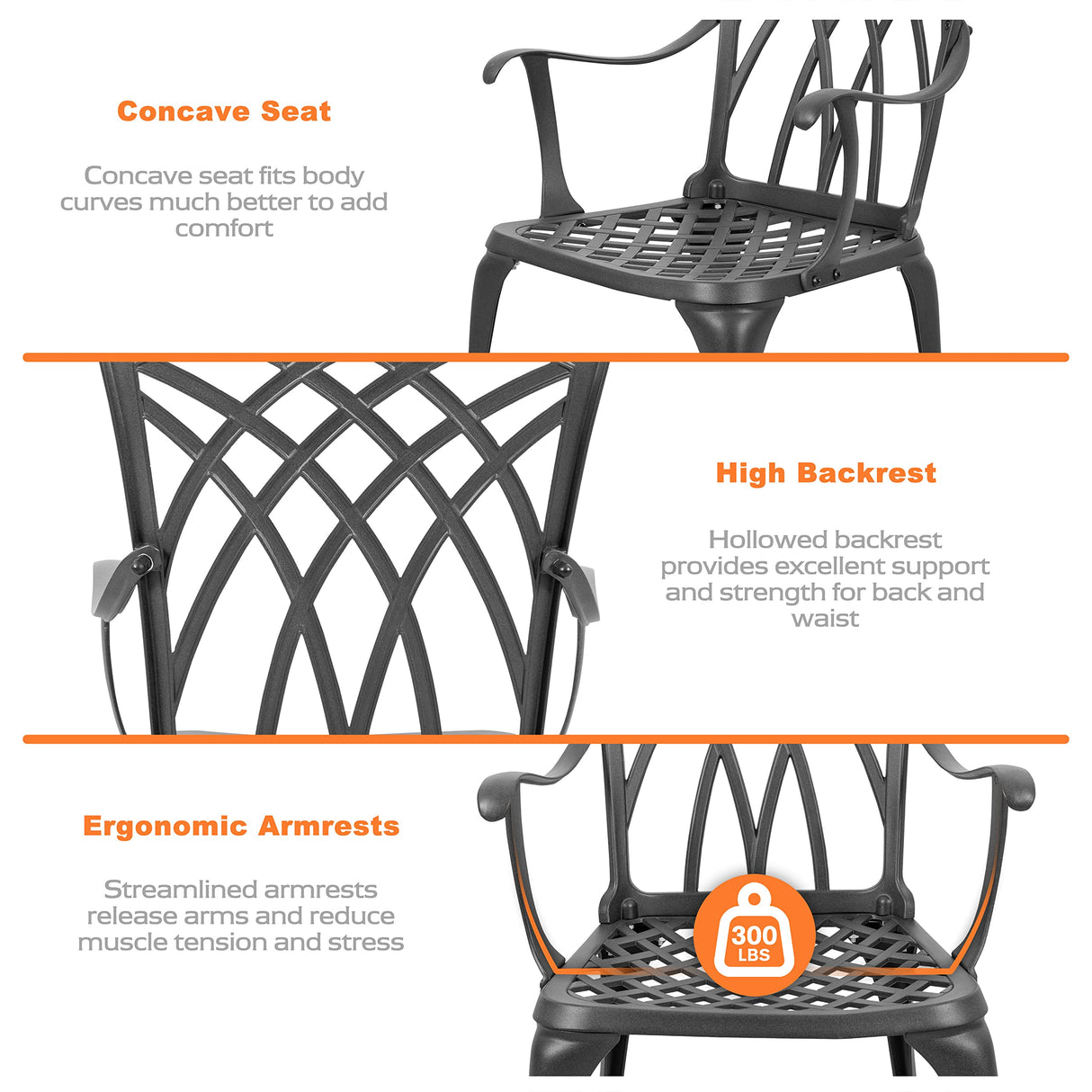 NUU GARDEN Patio Bistro Sets 3 Piece Cast Aluminum Bistro Table and Chairs Set with Umbrella Hole Bistro Set of 2 for Patio Backyard, Black NUU GARDEN