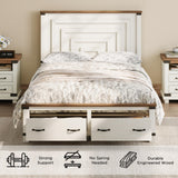 YUMPIE Farmhouse Full Size Bed Frame, 54 inch Tall Headboard with Wood Bed，Storage Platform Bed with 2 Large Storage Drawers, No Box Spring Needed, White YUMPIE