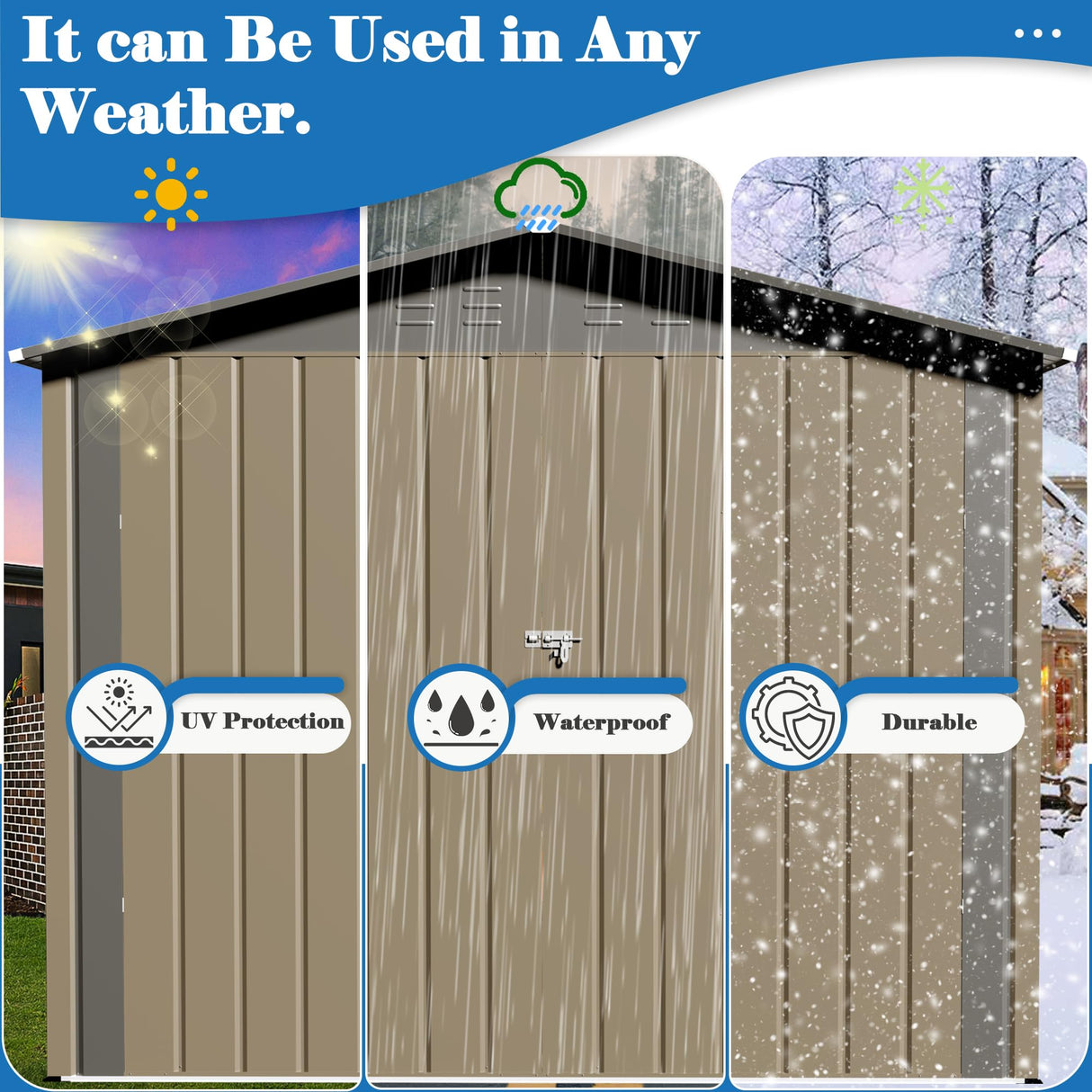 TIMWNER Outdoor Storage Shed, 6' × 4' FT Metal Storage Shed with Updated Frame Structure and Lockable Doors, Waterproof Shed for Backyard, Patio, Garden, Brown TIMWNER