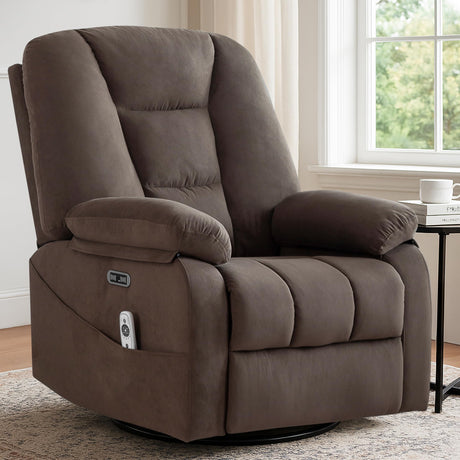 Sftaiyou Power Swivel Rocker Recliner Chair for Adults,Rocking Recliners Chairs with Massage and Heat for Living Room, Electric Fabric Reclining Sofa Chair with USB and Type-C Port (Fabric Brown) Sftaiyou