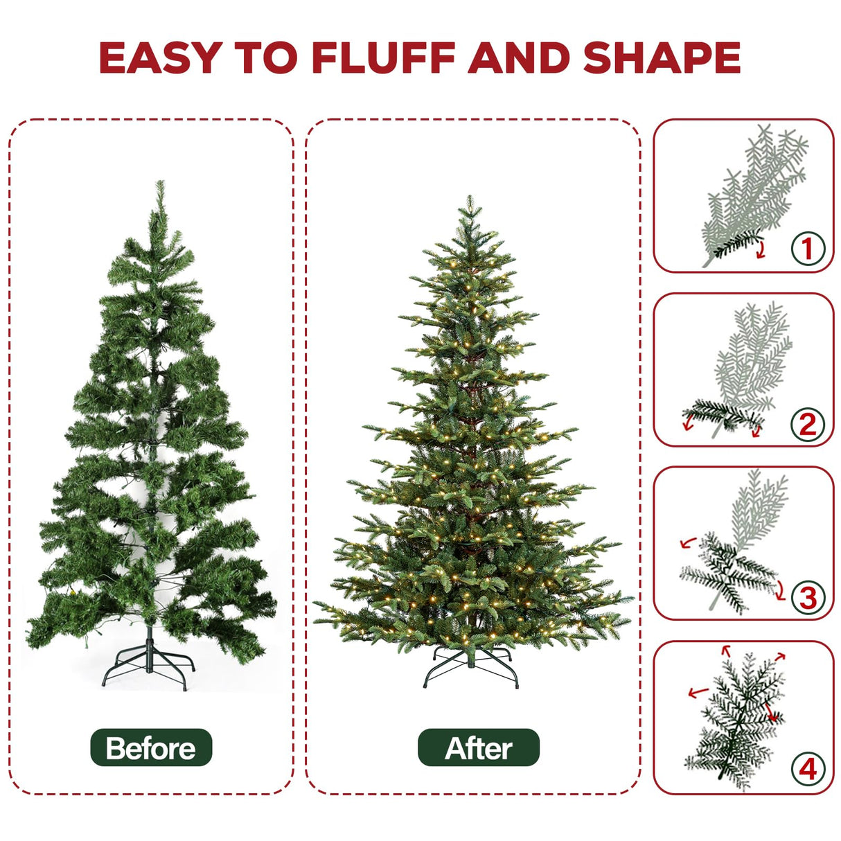 Hykolity 7.5 ft Prelit Aspen Fir Christmas Tree, Artificial Christmas Tree with 450 Warm White LED Lights, 1173 PE&PVC Branch Tips, Metal Stand and Hinged Branches hykolity