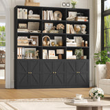 FACBOTALL 75" Triple Wide Bookshelf, Bookshelf and Bookcase with 6 Farmhouse Doors, 71" Wide 6 Tier Book Shelf with 18 Storage Shelves, Large Wooden Bookshelves, Tall Bookcase for Home Office, Black FACBOTALL