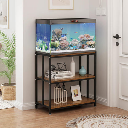 WOULHOMY Fish Tank Stand for 20 Gallon Aquarium, Metal Aquarium Stand with 3-Tier Shelves, Breeder Reptile Tank Stand for Home Office 26.96” x 15.74” x 33.26” (Black) - WoodArtSupply