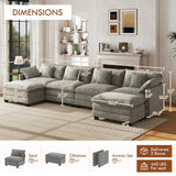 WorthFurni 146” Oversized Modular Sectional Sofa, U Shaped Cloud Couch Set for Living Room, 4-Seater Comfy Chenille Couches with 2 Movable Ottomans, DIY Combination （Grey） WorthFurni