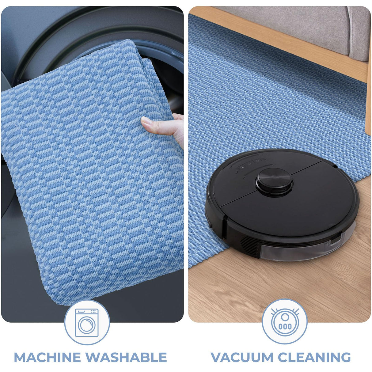 KOZYFLY Washable Runner Rug 2x6 Ft Runners for Hallways Kitchen Runners with Rubber Backing Braided Cotton Entryway Runner Indoor, Carpet Runners for Hallway Kitchen Entryway Bedroom, Blue KOZYFLY