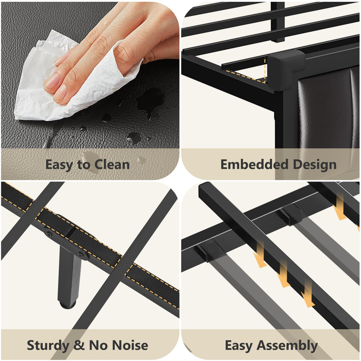 Alohappy Queen Bed Frame with USB Charging, LED Lights & Storage Drawers, Upholstered Platform in Black Alohappy