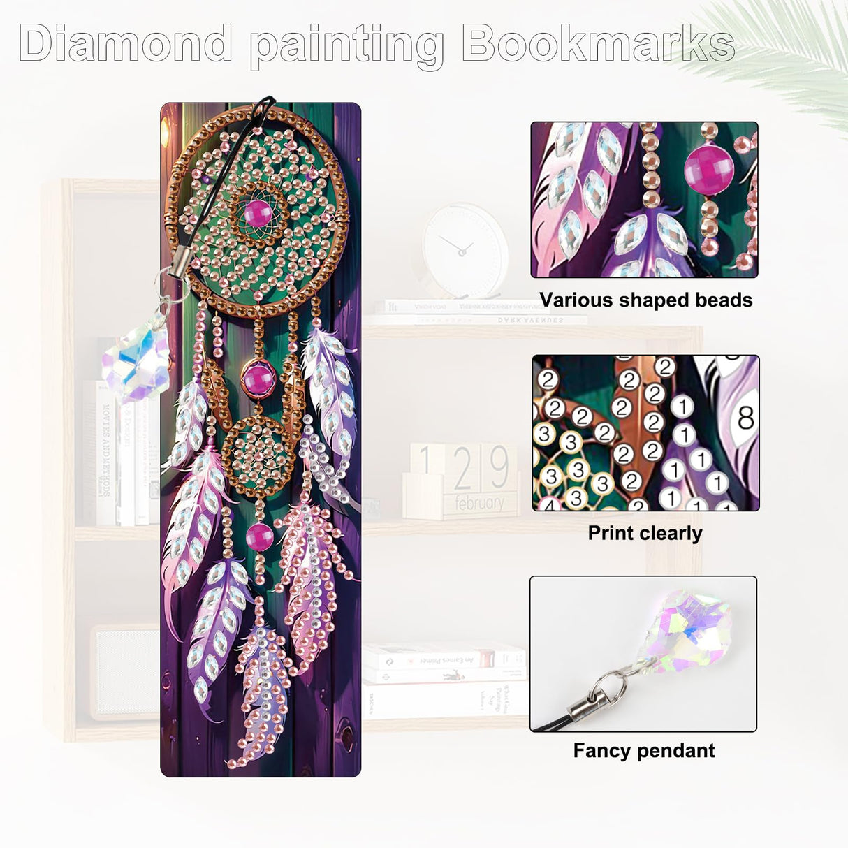 4 Pack Diamond Painting Bookmark Kits Theme of Dreamcatcher, Special Shaped Diamond Art Bookmarks with Pendant, DIY Handmade Crafts Home Office Supplies Reading Bookmark, Perfect Gift for Book Lovers Focart