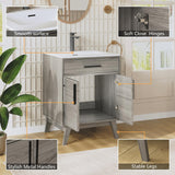 AMERLIFE 24.5" Bathroom Vanity with Sink Combo, Mid-Century Modern Small Single Bathroom Cabinet Set, Integrated Sink, Soft Closing Doors with Metal Handles, Bath Vanity Grey AMERLIFE