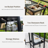 PIZZELLO 6 Piece Outdoor Patio Bar Set, 2 PCS 47" Rectangular Counter Height High Top Bar Tables with Wheels, 4 Cushioned Bar Stools, Metal Bar Table and Chairs Set for Balcony, Backyard, Porch PIZZELLO