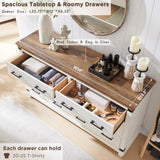 Farmhouse 6 Drawers Dresser for Bedroom, Wood Large Chest of Drawers with Thick Plank Styling, Rustic Closet Dresser for Bedroom or Living Room, Antique White RedLemon