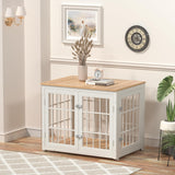 rehomerance Heavy Duty Dog Crate Furniture for Medium and Small Dogs, Decorative Pet House End Table, Wooden Cage Kennel Furniture Indoor, White and Natural rehomerance