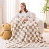 NEWCOSPLAY Knitted Brown White Checkered Blanket Super Soft Plush Throw for Couch Fuzzy Fluffy Microfiber Lightweight Blanket for Bed Sofa All Season Use (Brown White, Throw(50"x60")) NEWCOSPLAY