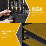 DWVO Farmhouse Bar Cabinet w/LED Lights, 71" Tall Wine Bar Cabinet for Liquor & Glasses, 4-Bottle Liquor Dispenser & Wine Rack, Kitchen Cabinet w/Storage, Black DWVO