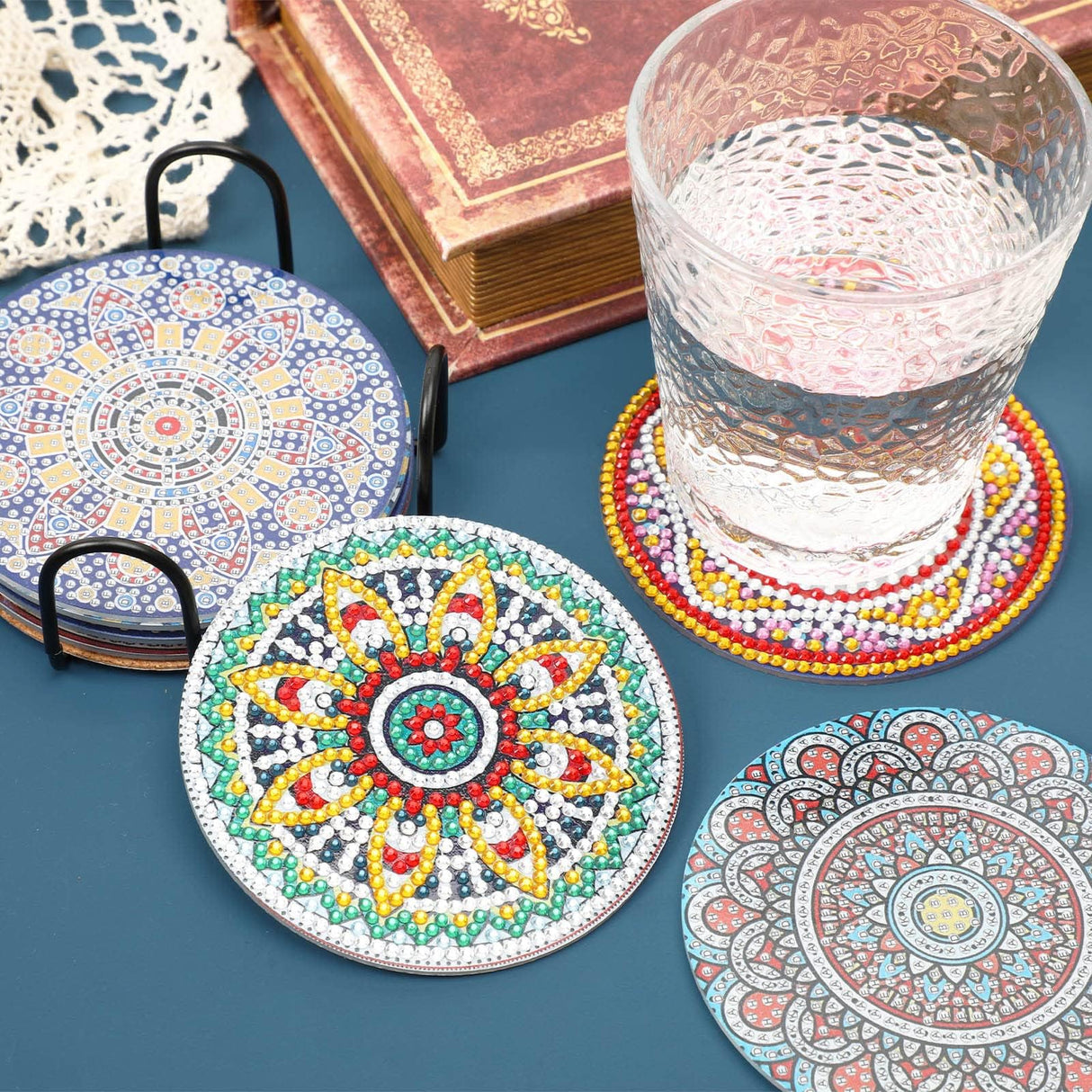 UPINS 8Pcs Mandala Diamond Art Painting Art Coasters Kits with Holder, Diamond Art Non Slip Coaster Kits DIY with Holder Crafts for Adults Diamond Art Painting Kits Supplies for Christmas Gift UPINS