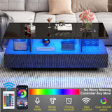 jiteentarou LED Coffee Table w/ 2 Storage Drawers,App Control,High Glossy Modern Black Coffee Table w/60,000-Color Lights,Rectangle 2-Tier Center Table w/Display Shelf for Living Room jiteentarou
