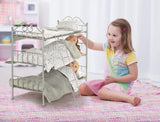 Badger Basket Scrollwork Metal Triple Doll Bunk Bed with Ladder and Bedding – Stylish Silver and Pink Stars Design for 18-Inch Dolls Badger Basket