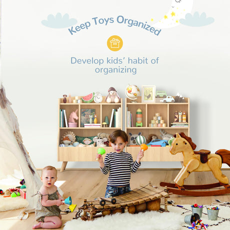 Curipeer Kids 3-Tier Wooden Bookshelf and Toy Storage Organizer in Natural Wood Curipeer