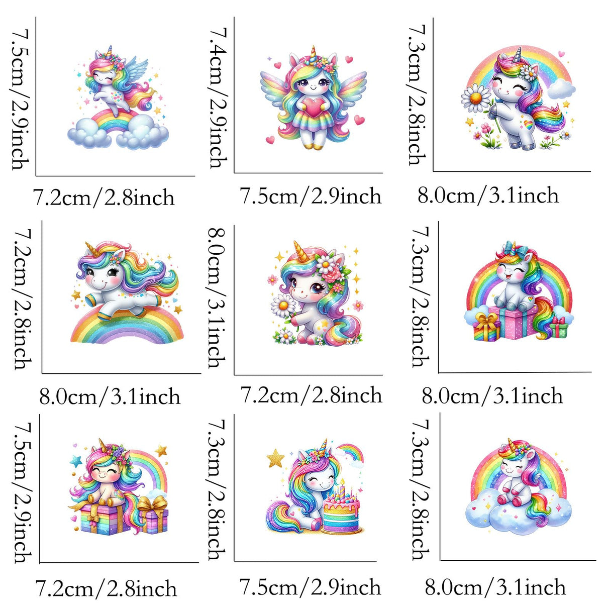 9pcs Unicorn Rainbow Birthday Iron On Decals Thermal Transfer Stickers for Clothing Appliqued Sublimation Patches Iron On Transfer Designs Heat Press Vinyl for Shirts Pillow Covers Amazingxy