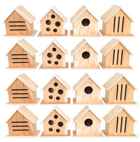 12 Pack Oojami Wooden Bird, Bee, Insect, and Butterfly Houses, DIY Paintable Craft Kit, Bulk Set for Kids and Adults, Outdoor Garden Habitat for Pollinators Oojami