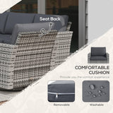 Outsunny 6 Piece Patio Furniture Set with Rattan 3-seater Sofa, Swivel Rocking Chairs, Footstools, Table, Outdoor Conversation Set for Backyard, Lawn and Pool, Mixed Gray Outsunny