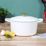Crock Pot Artisan 6-Quart Round European Enameled Dutch Oven Pot With Lid - Matte Linen White w/Gold Knob Crock-Pot