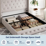 Allewie Queen Size Lift Up Storage Bed, Button Tufted Headboard with Wingback, Hydraulic Support, No Box Spring Needed, Light Beige Allewie