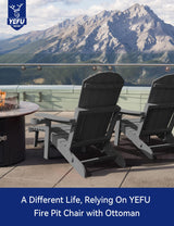 YEFU Adirondack Chair with Ottoman, Adjustable Backrest Adirondack Chairs, Folding Outdoor Fire Pit Chair with 2 Cup-Holders, Weather Resistant for Patio Lawn Outside Garden Pool, 380lbs(Grey) YEFU