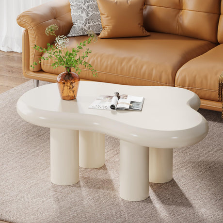 Tribesigns 39.4" Cloud Coffee Table, Cute Cream Coffee Table with 4 Solid Legs, Modern Carton Center Table for Living Room, Home Office, Funky Minimalist Tea Table (White) Tribesigns