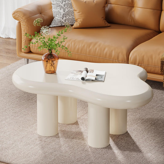 Tribesigns 39.4" Cloud Coffee Table, Cute Cream Coffee Table with 4 Solid Legs, Modern Carton Center Table for Living Room, Home Office, Funky Minimalist Tea Table (White) - WoodArtSupply