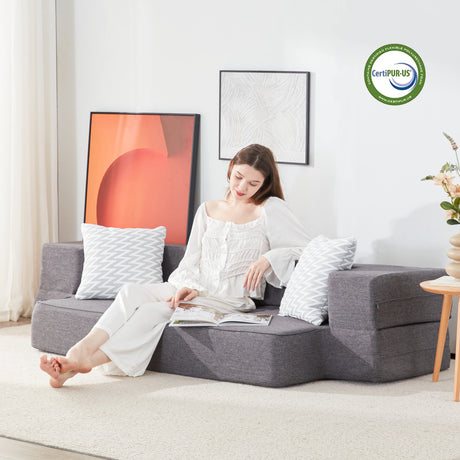 Lazyzizi Floor Sofa Bed, Fold Out Couch Bed with 2 Pillows & Washable Cover Convertible Sleeper Folding Sofa Bed Mattress for Living Room, Guest Bed, Playroom 8inches, Queen Lazyzizi