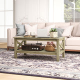 HOMCOM Glass Coffee Table, Modern Farmhouse Center Table with Storage, Side Table for Living Room with Classic X-Bar Style Sides, Gray HOMCOM