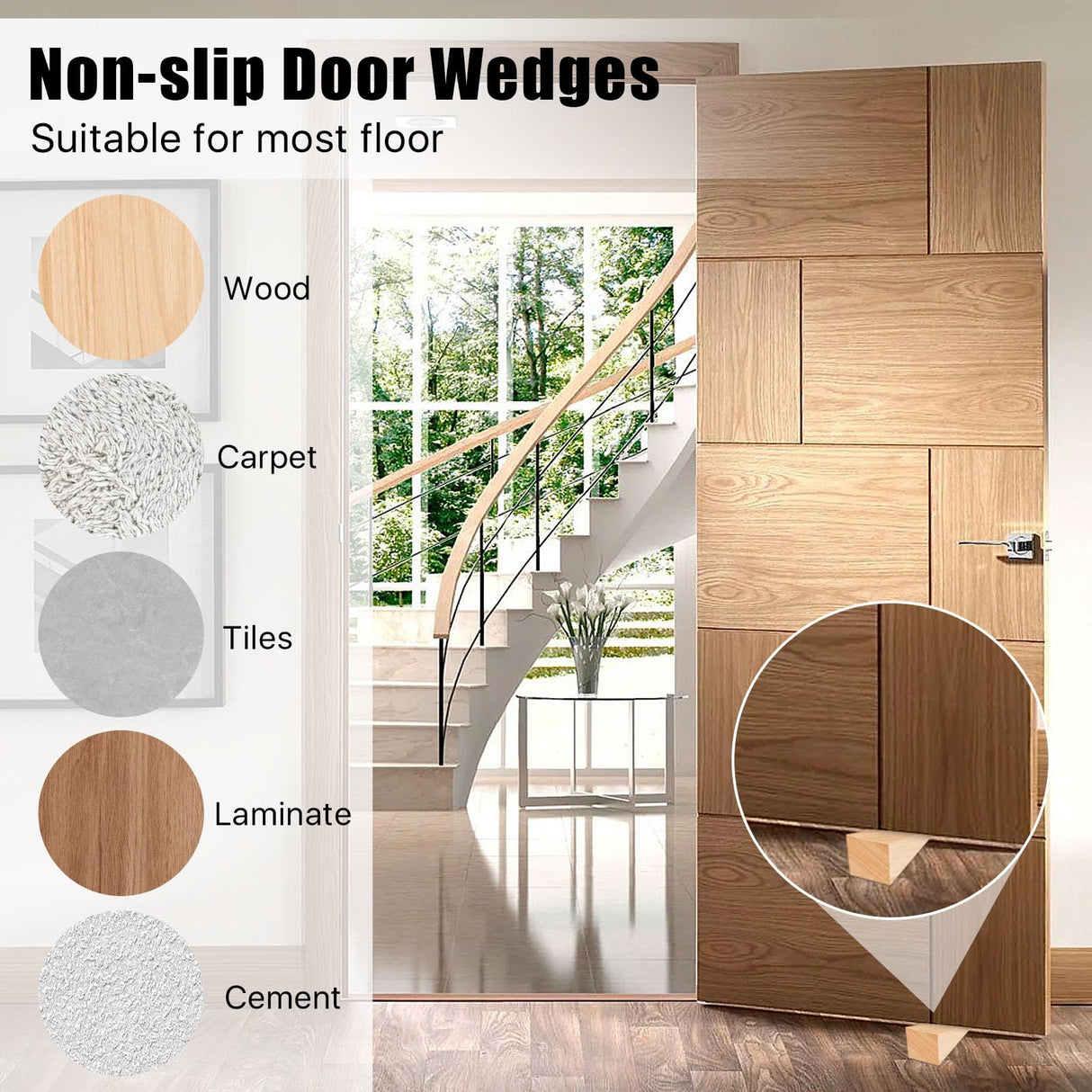 Akamino 10 Pack Wooden Door Stoppers,Non-Slip Soild Wood Door Wedges for Bottom of Door,Triangle Wood Block Security Door Stopper for Home Office Chair Caning - 4.8 x1.5x1.5 Inch Akamino