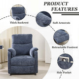 Blue Power Recliner Chairs for Adults, Ultra-Comfy Small Recliners for Small Spaces, Adjustable Electric Recliner Chairs with Remote & 2 Side Pockets - Padded Seat Backrest & Footrest anwickjeff