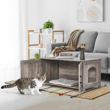 Homhedy 39.4" L Cat Litter Box Enclosure,Litter Box Furniture Hidden with Barn Door,Wooden Cat Washroom Furniture,Cat House,Fit Most of Litter Box, Greige Homhedy