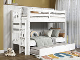 Bedz King Bunk Beds Twin over Twin Mission Style with End Ladder and a Twin Trundle, White Bedz King